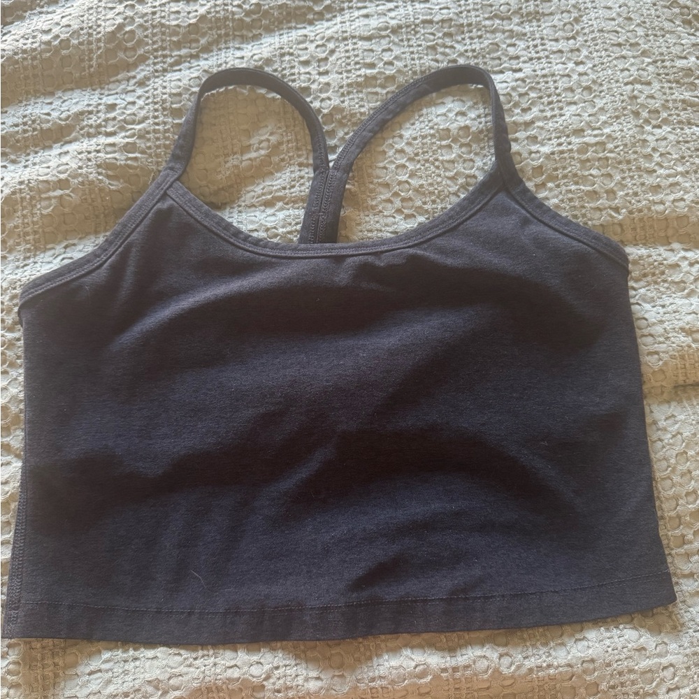 2 Beyond Yoga Charcoal Gray Racerback Tops - 1 cropped 1 full length - Size L